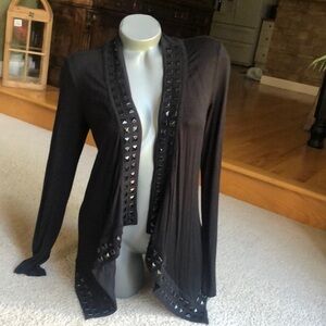 GUESS OPEN FRONT DRAPE CARDIGAN WITH BLACK GEMS